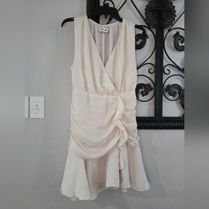 DO+BE Cream Polka Dot Sleeveless Ruffled Wrap Dress